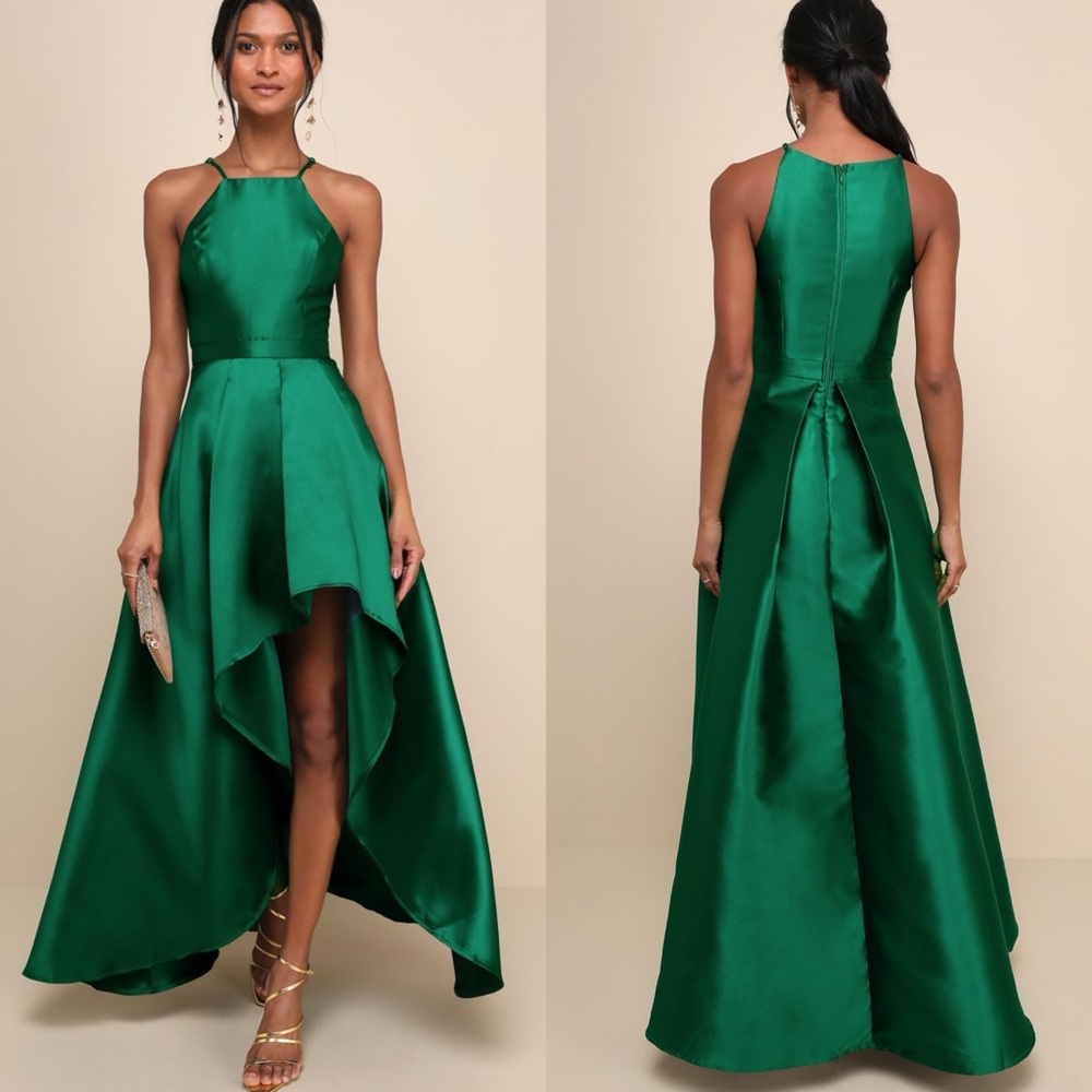 Lulus | Broadway Show Emerald Green High-Low Gown